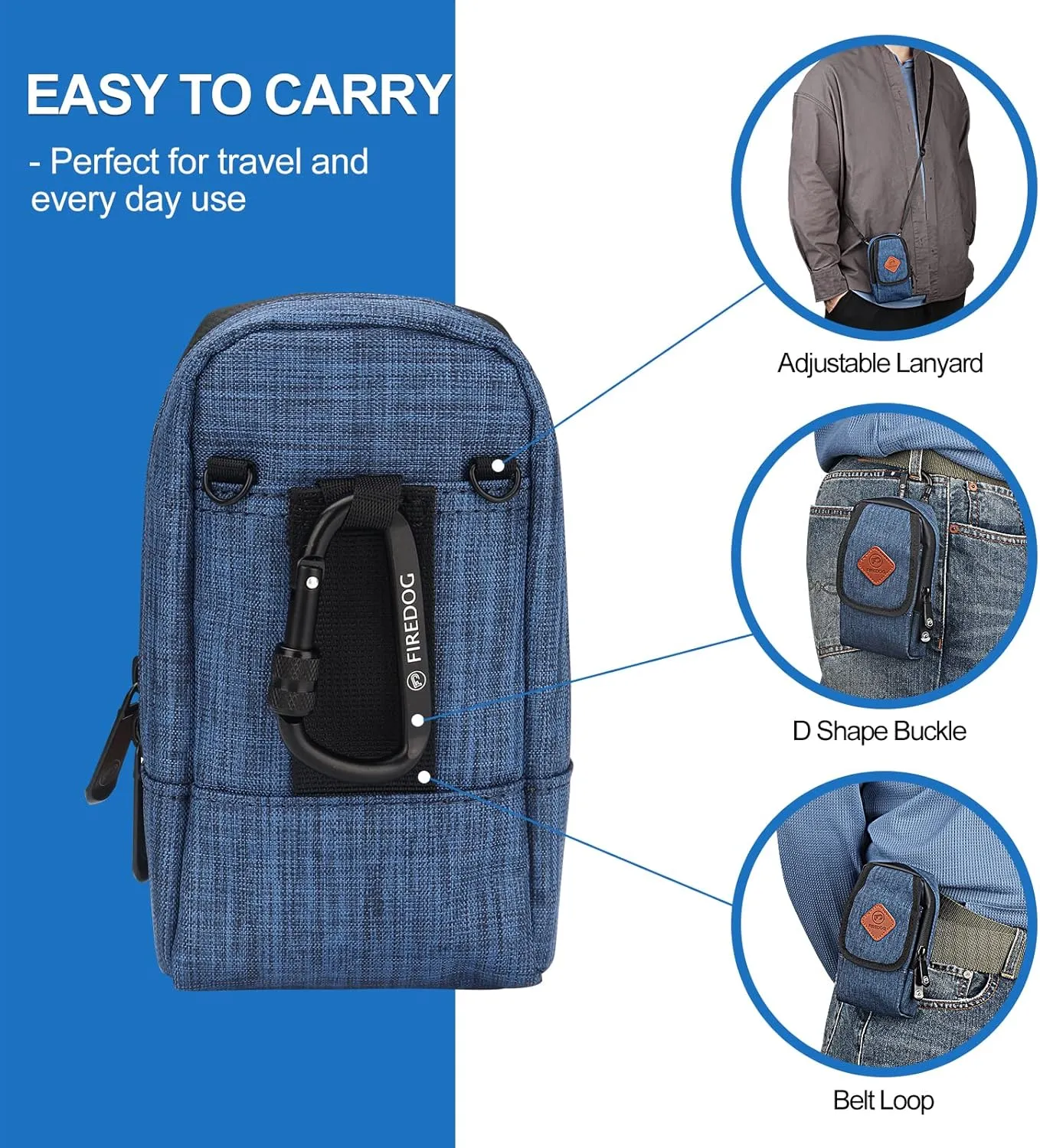 FIREDOG Smell Proof Bag, Odor Proof Pouch Dog Tested Mini Stash Crossbody Bags for Travel Storage(Bright Blue)