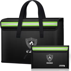Fireproof Document & Money Bags, Large Fireproof Safe Bag Box (15.4 x 11.8x 5.2 inches) with Reflective Strip, Fireproof Document Box for Tablet,Valuables,Cash,Jewelry,Documents