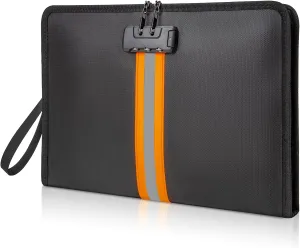 Fireproof Document Bag with Lock，15"×11" Fireproof Money Bag，with Zipper and Lock，Suitable for Tablets, A4 Documents, Cash, Mobile Phones,