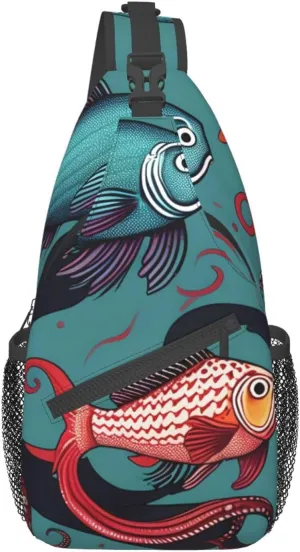Fish and Octopus Crossbody Bags Sling Backpackï¼ŒMultipurpose Cross body Shoulder Bag for Men and Women Chest Bag Travel Hiking Daypack