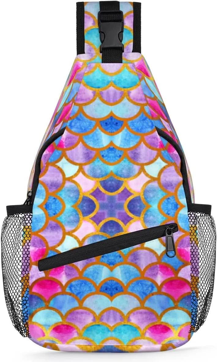 Fish Scales Patterns Sling Bag for Women Men Crossbody Sling Backpack Shoulder Bag Chest Bag Daypack for Travel Hiking Outdoor