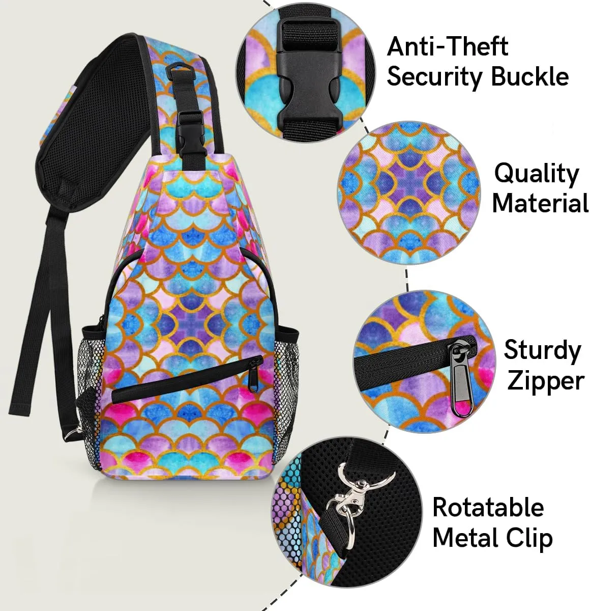 Fish Scales Patterns Sling Bag for Women Men Crossbody Sling Backpack Shoulder Bag Chest Bag Daypack for Travel Hiking Outdoor