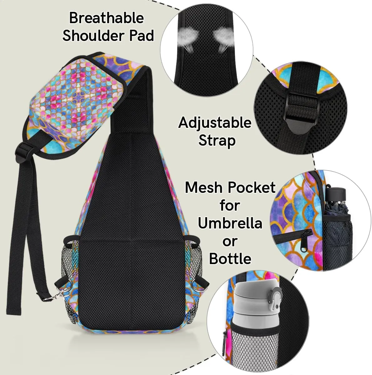 Fish Scales Patterns Sling Bag for Women Men Crossbody Sling Backpack Shoulder Bag Chest Bag Daypack for Travel Hiking Outdoor