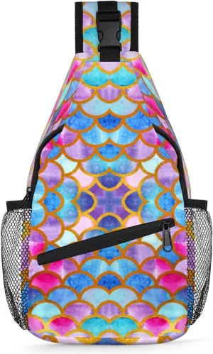Fish Scales Patterns Sling Bag for Women Men Crossbody Sling Backpack Shoulder Bag Chest Bag Daypack for Travel Hiking Outdoor