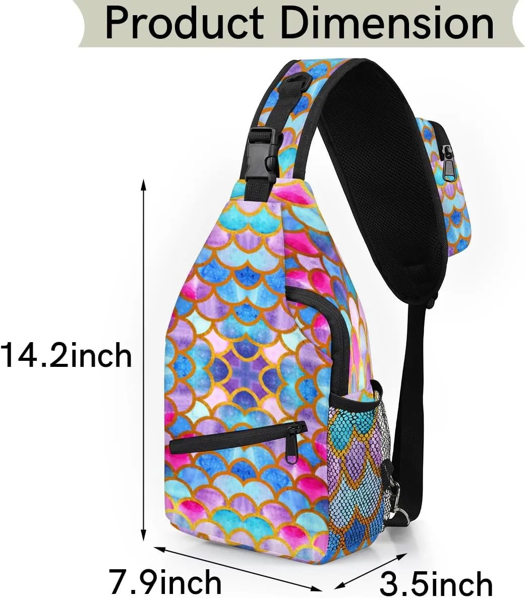 Fish Scales Patterns Sling Bag for Women Men Crossbody Sling Backpack Shoulder Bag Chest Bag Daypack for Travel Hiking Outdoor