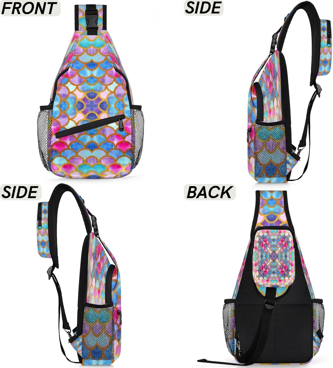 Fish Scales Patterns Sling Bag for Women Men Crossbody Sling Backpack Shoulder Bag Chest Bag Daypack for Travel Hiking Outdoor