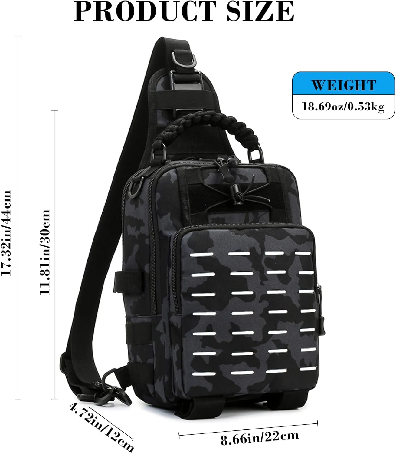 Fishing Tackle Bag with Rod Holders, Multifunctional Reflective Stripes Backpack Crossbody Sling Bags with Earphone Hole, Weatherproof Fashion Outdoors Bags for Fishing, Camping, Hiking