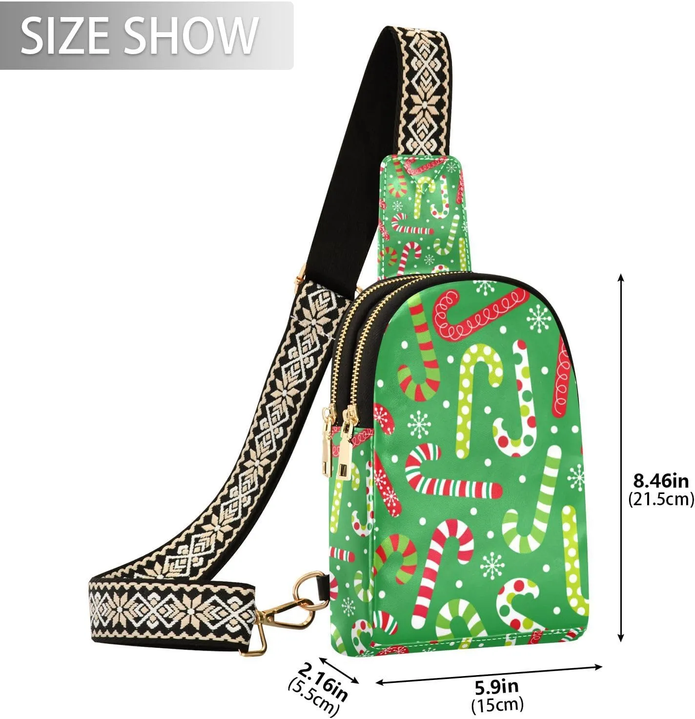 Fisyme Christmas Candy Cane Small Sling Bag for Women Fashion Waist Packs Leather Crossbody Fanny Pack Purse for Travel