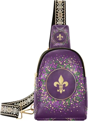 Fisyme Mardi Gras Carnival Small Sling Bag for Women Fashion Waist Packs Leather Crossbody Fanny Packs Purse for Travel