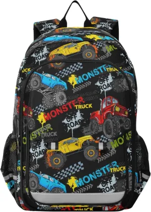 Fisyme Monster Truck Car Colorful School Backpack Laptop Backpack Bags Bookbag Travel Casual Computer Notebooks Daypack