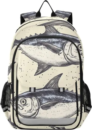 Fisyme Vintage Tuna Fish School Backpack Laptop Backpacks Bags Bookbag Travel Casual Computer Notebooks Daypacks