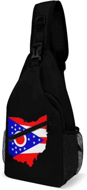 Flag Map of Ohio Crossbody Bag Multipurpose Over Shoulder Sling Backpack Travel Chest Side Pouch Daypack