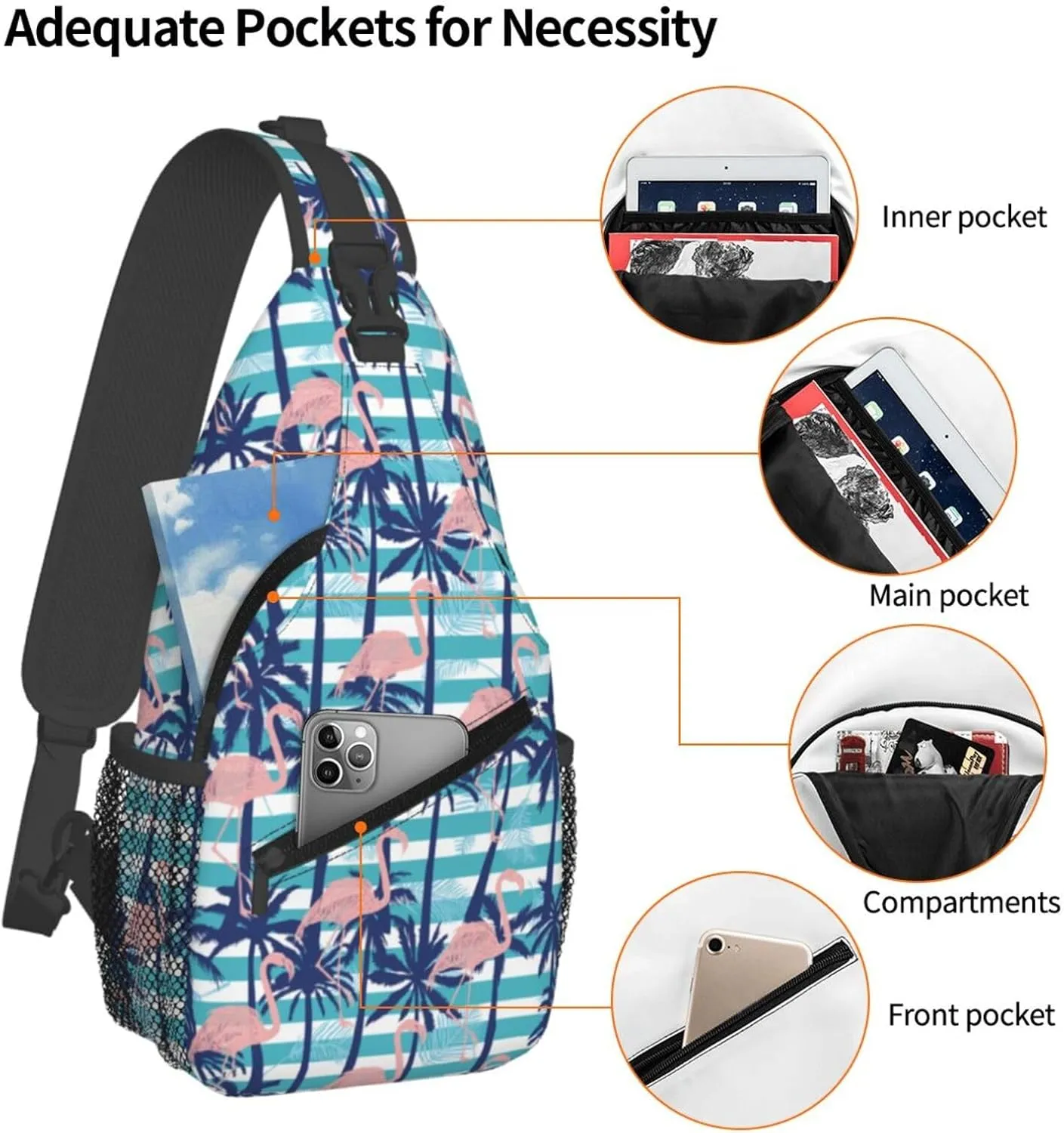 Flamingo Palm Tree Chest Sling Bag Crossbody Shoulder Backpack Bag Gym Cycling Daypack Travel Hiking Cross Bag