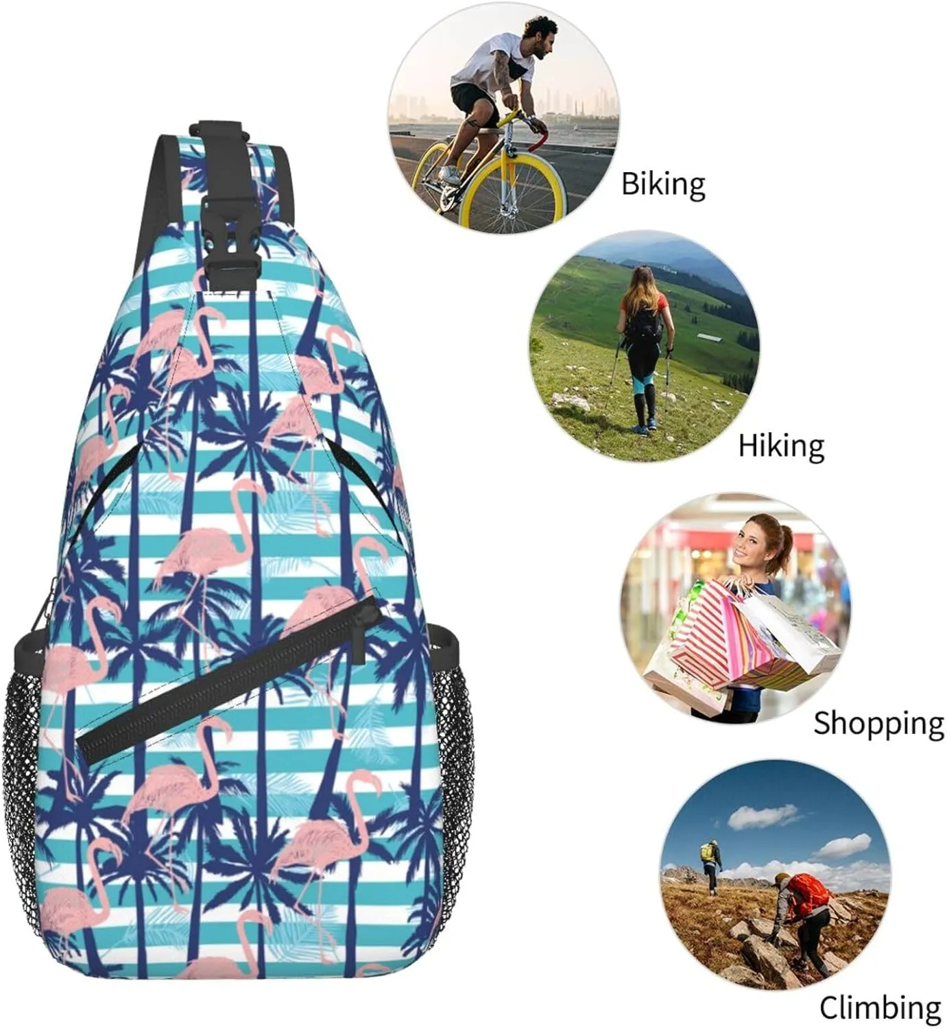 Flamingo Palm Tree Chest Sling Bag Crossbody Shoulder Backpack Bag Gym Cycling Daypack Travel Hiking Cross Bag