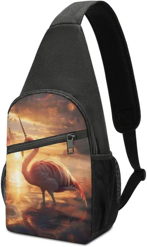 Flamingos Unicorm Flamnicorn at Sunrise Chest Bag for Men Small Sling Backpack Crossbody Sling Bags for Outdoors Hiking Traveling