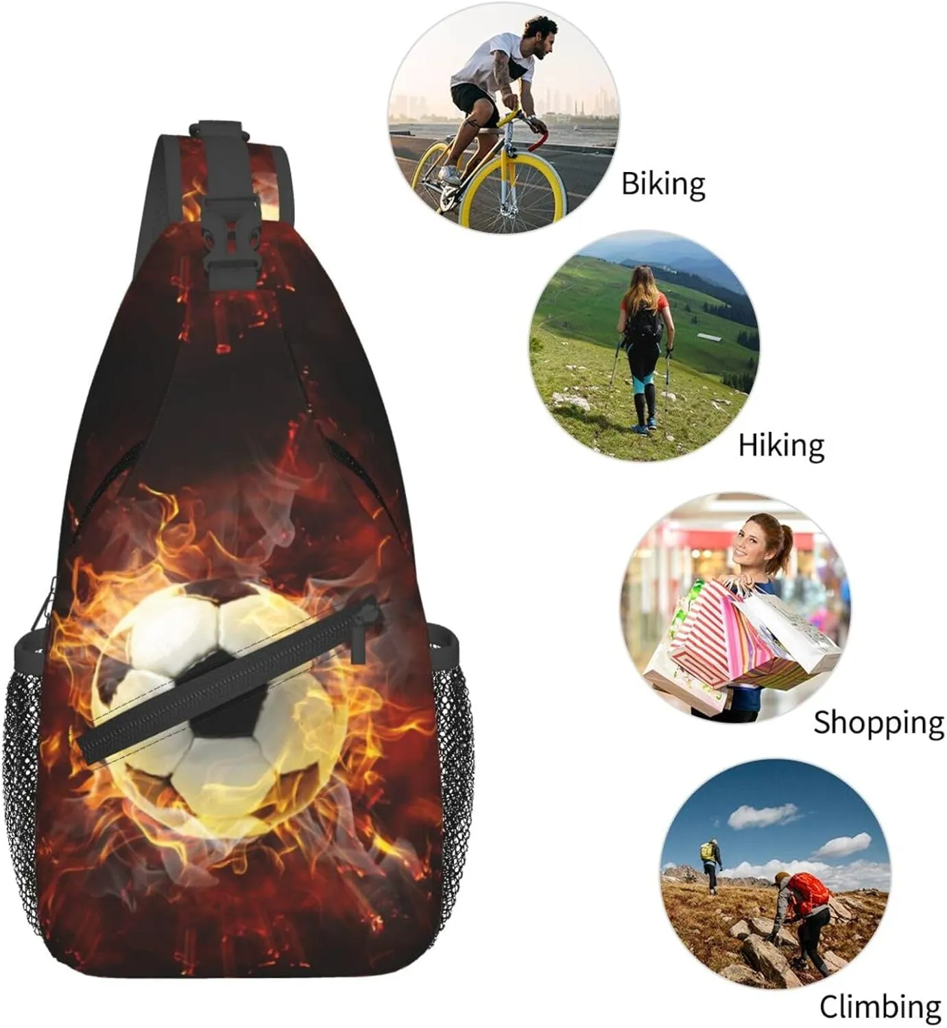 Flamy Football Chest Sling Bag Crossbody Shoulder Backpack Bag Gym Cycling Daypack Travel Hiking Cross Bag