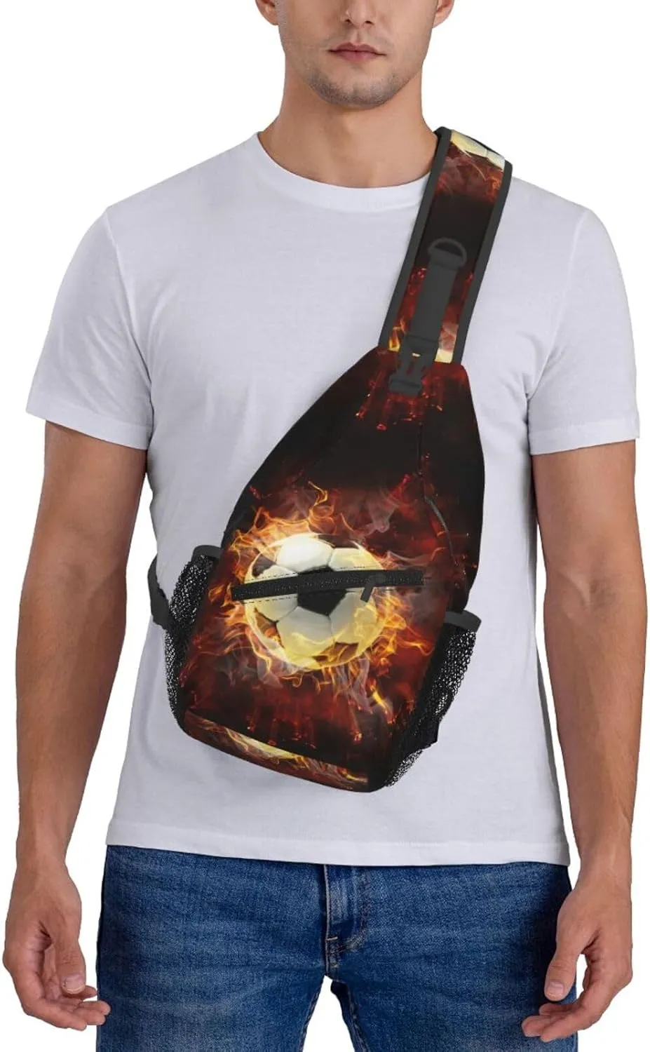 Flamy Football Chest Sling Bag Crossbody Shoulder Backpack Bag Gym Cycling Daypack Travel Hiking Cross Bag