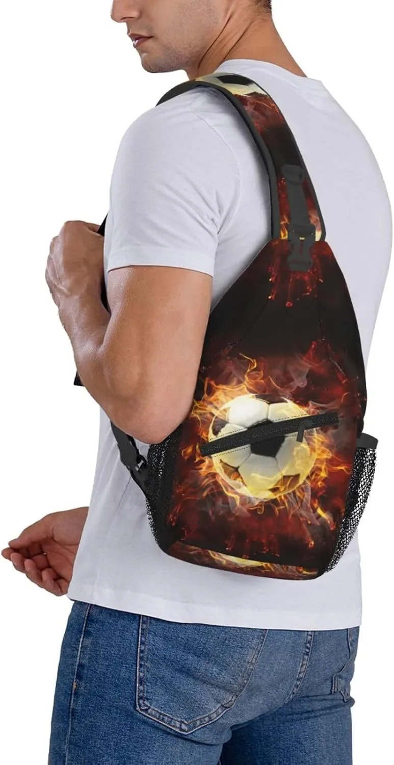 Flamy Football Chest Sling Bag Crossbody Shoulder Backpack Bag Gym Cycling Daypack Travel Hiking Cross Bag
