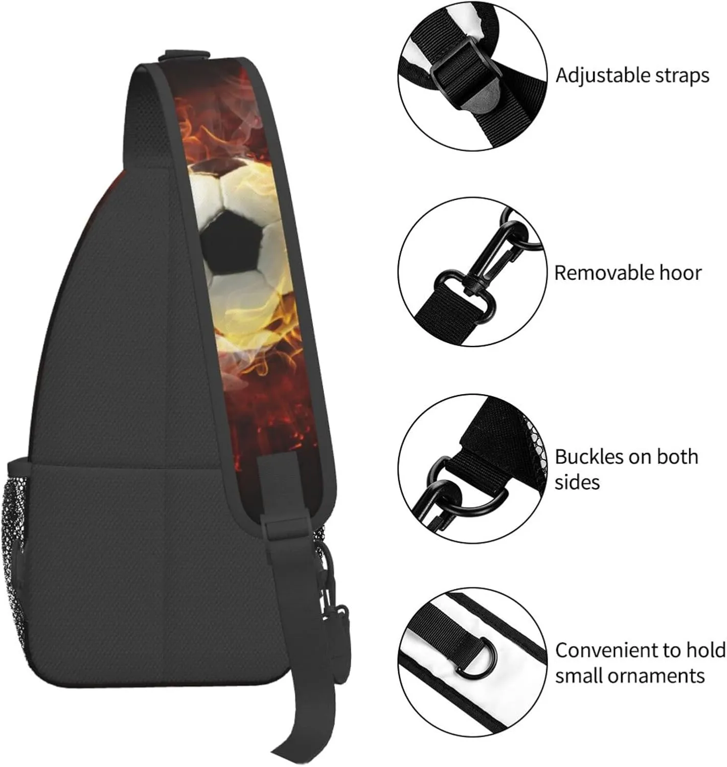 Flamy Football Chest Sling Bag Crossbody Shoulder Backpack Bag Gym Cycling Daypack Travel Hiking Cross Bag