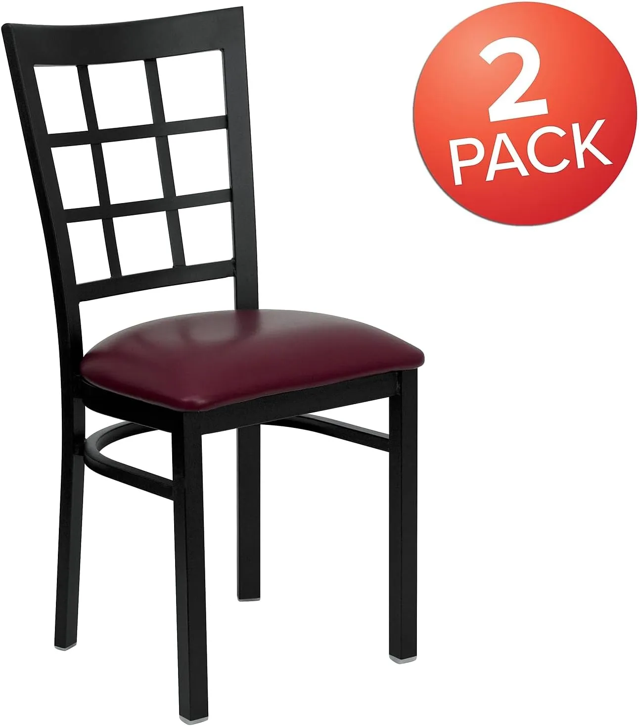 Flash Furniture 2 Pack HERCULES Series Black Window Back Metal Restaurant Chair - Burgundy Vinyl Seat