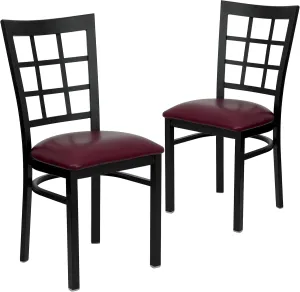 Flash Furniture 2 Pack HERCULES Series Black Window Back Metal Restaurant Chair - Burgundy Vinyl Seat