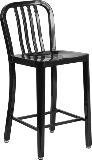 Flash Furniture Commercial Grade 24" High Black Metal Indoor-Outdoor Counter Height Stool with Vertical Slat Back
