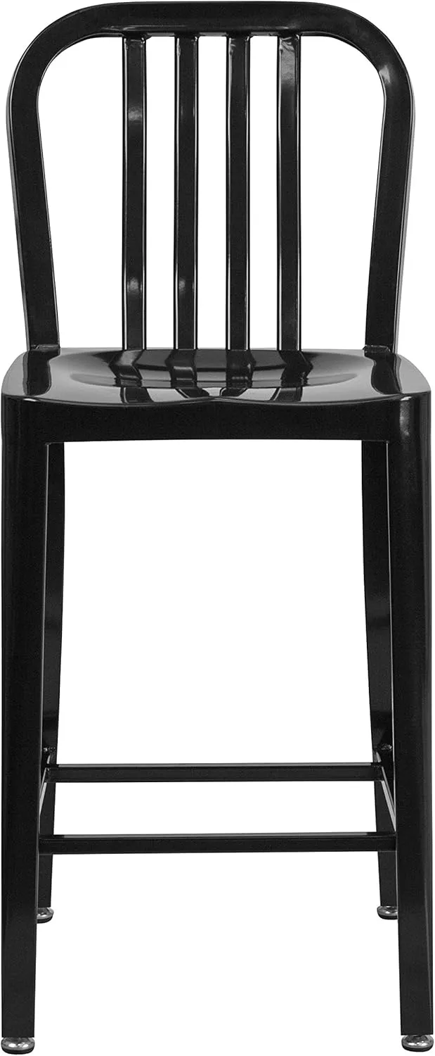 Flash Furniture Commercial Grade 24" High Black Metal Indoor-Outdoor Counter Height Stool with Vertical Slat Back