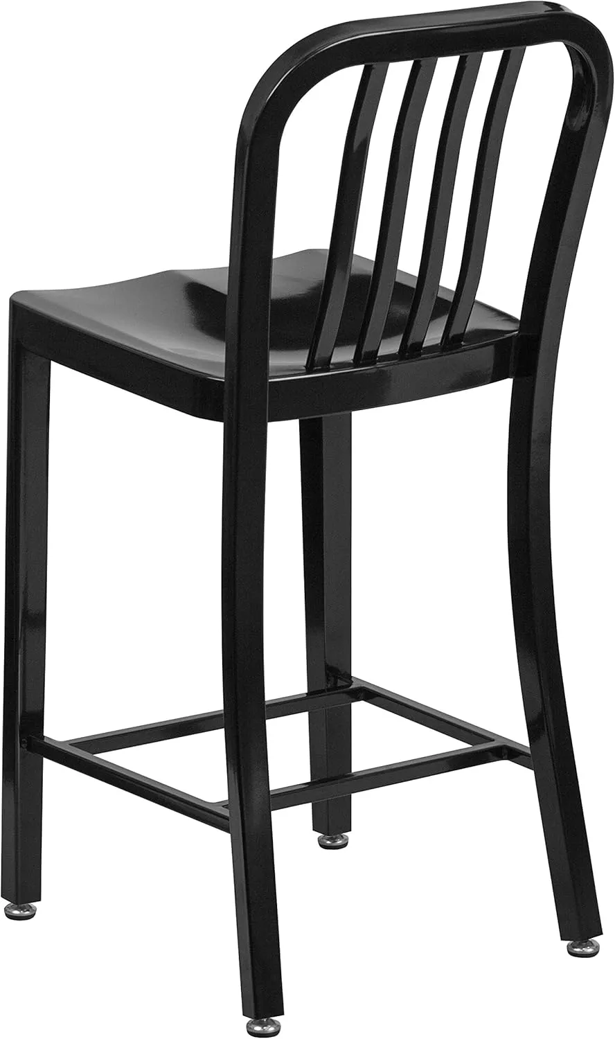 Flash Furniture Commercial Grade 24" High Black Metal Indoor-Outdoor Counter Height Stool with Vertical Slat Back