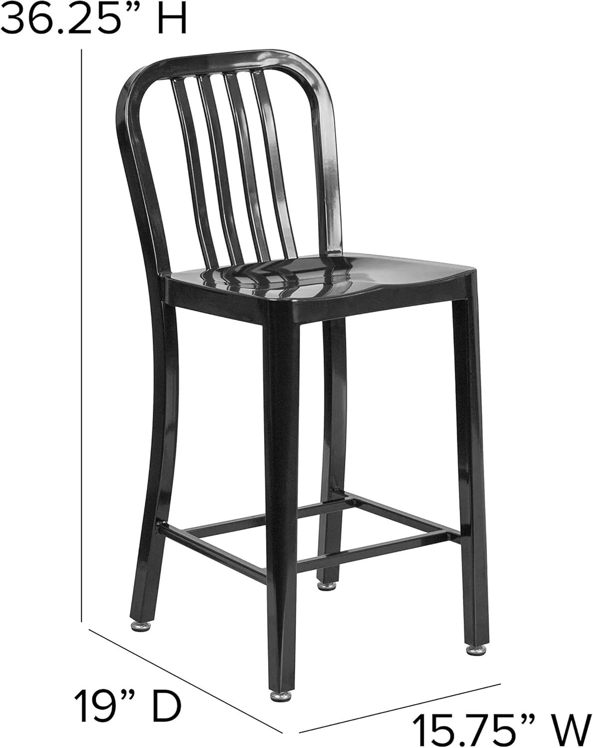 Flash Furniture Commercial Grade 24" High Black Metal Indoor-Outdoor Counter Height Stool with Vertical Slat Back