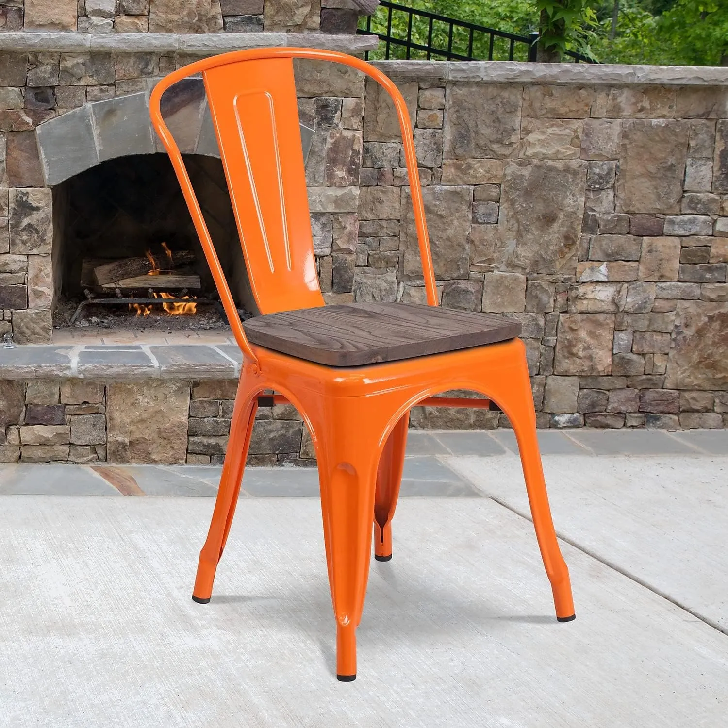 Flash Furniture Luke 4 Pk. Orange Metal Stackable Chair with Wood Seat