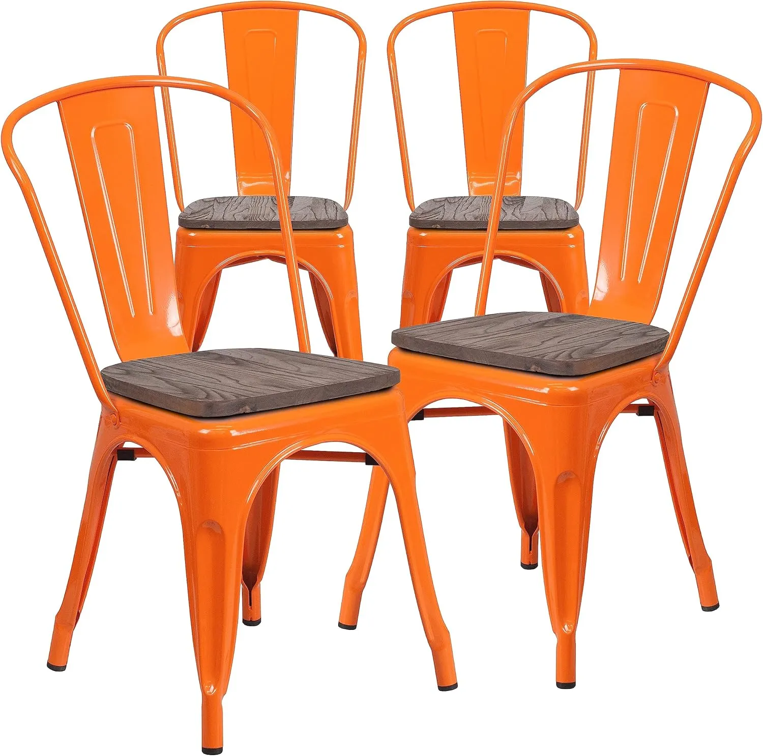 Flash Furniture Luke 4 Pk. Orange Metal Stackable Chair with Wood Seat