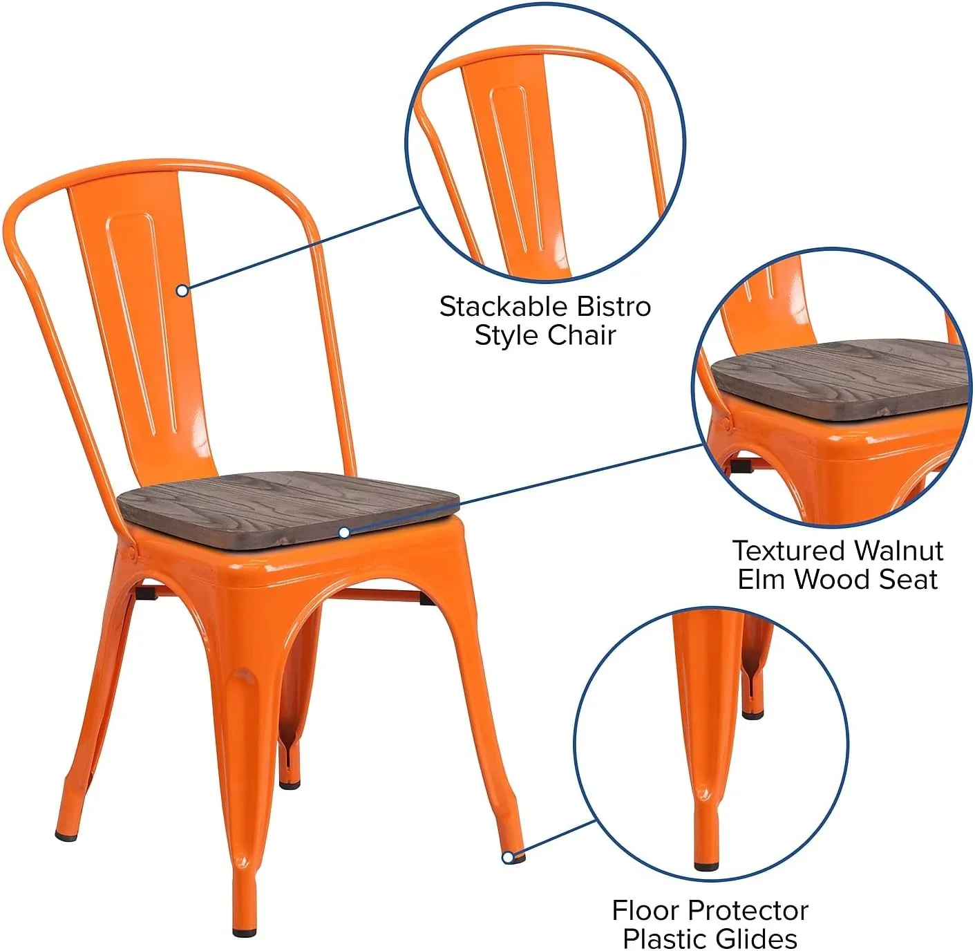 Flash Furniture Luke 4 Pk. Orange Metal Stackable Chair with Wood Seat