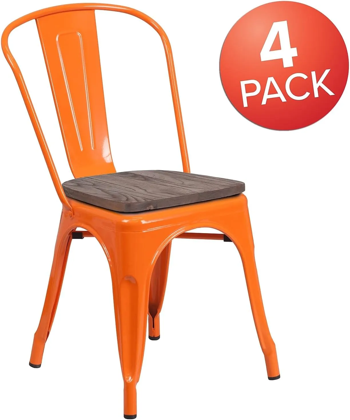 Flash Furniture Luke 4 Pk. Orange Metal Stackable Chair with Wood Seat
