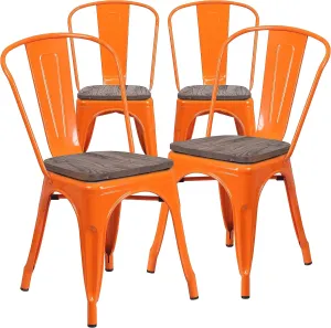 Flash Furniture Luke 4 Pk. Orange Metal Stackable Chair with Wood Seat