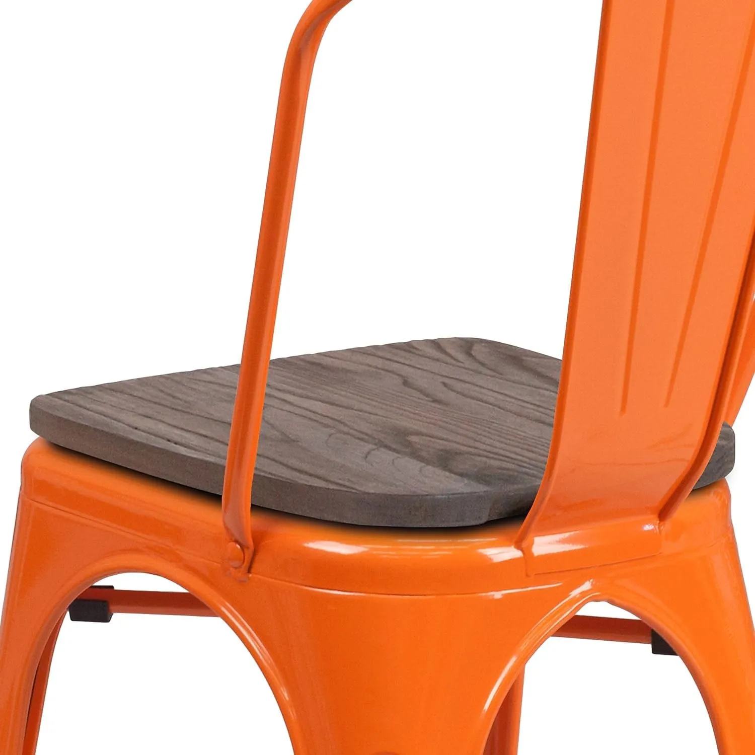 Flash Furniture Luke 4 Pk. Orange Metal Stackable Chair with Wood Seat