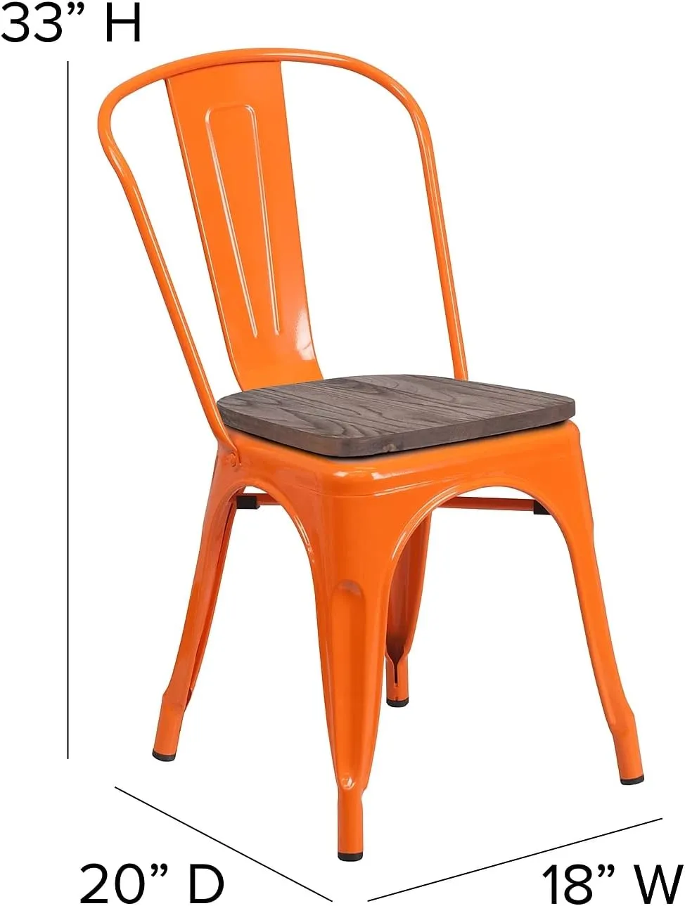 Flash Furniture Luke 4 Pk. Orange Metal Stackable Chair with Wood Seat