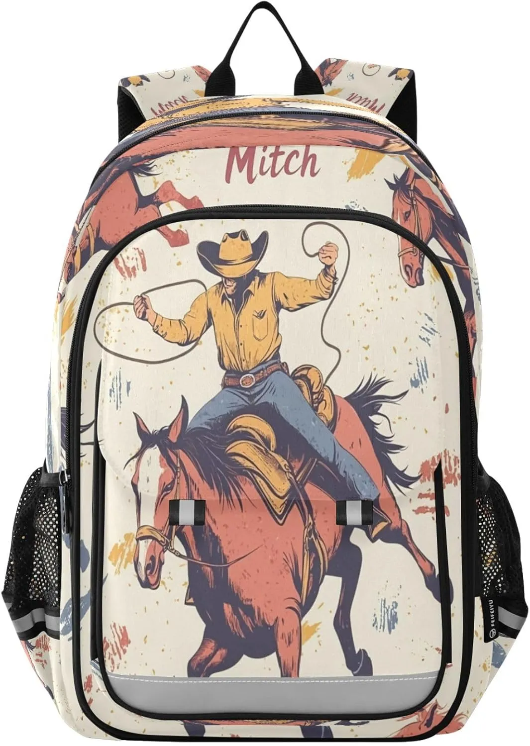 Flip Student Backpack Desert America Troops Cowboy School Bookbag with Reflective Stripe,Laptop Backpack for Outdoor Camping Travel Daypack Casual Bags