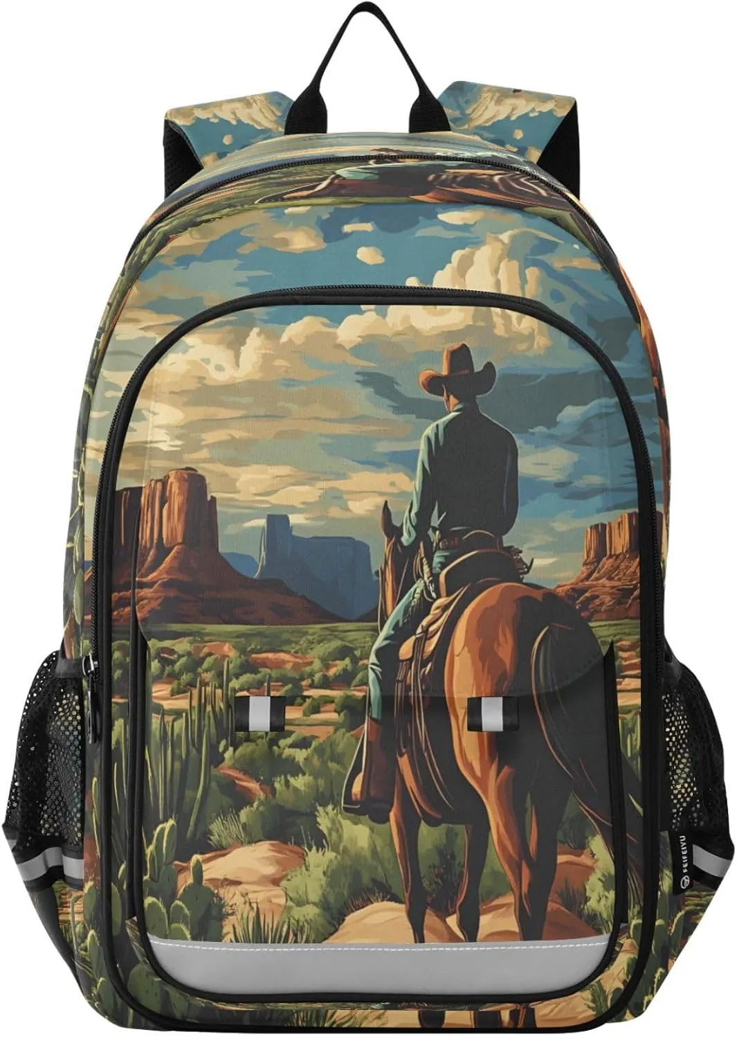 Flip Student Backpack Desert America Troops Cowboy School Bookbag with Reflective Stripe,Laptop Backpack for Outdoor Camping Travel Daypack Casual Bags