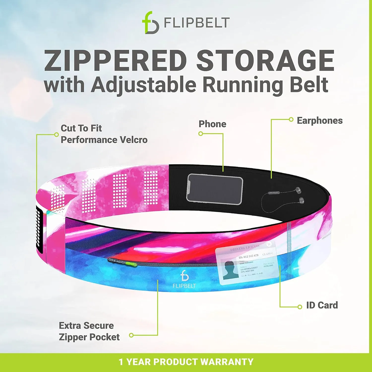 FlipBelt Adjustable Running Belt, Fitness and Running Fanny Pack for Women and Men, Non Chafing Waist Band Pack for Phone Keys Money, Moisture Wicking Storage Belt, USA Company