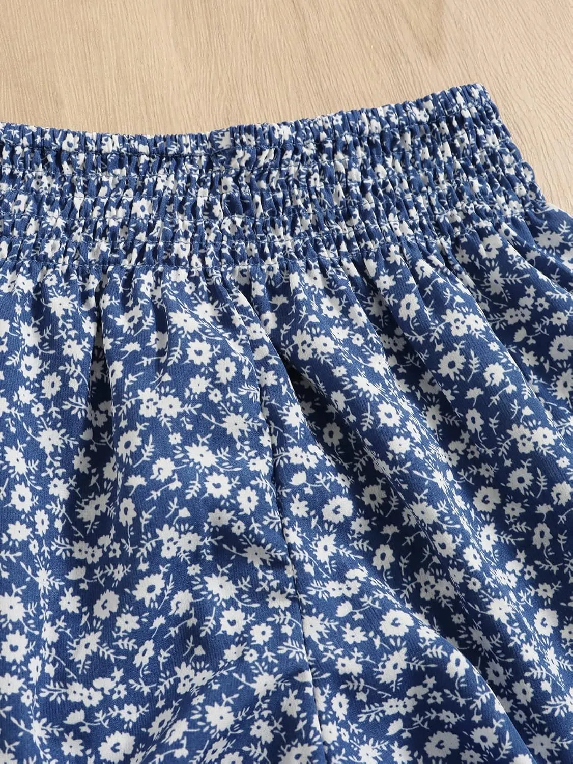 Floerns Girls Elastic Waist Wide Leg Loose Fit Floral Print Paperbag Shorts