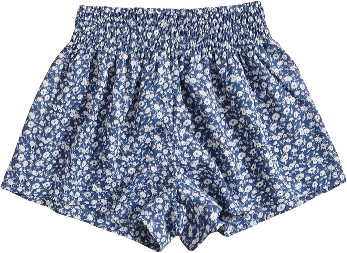 Floerns Girls Elastic Waist Wide Leg Loose Fit Floral Print Paperbag Shorts