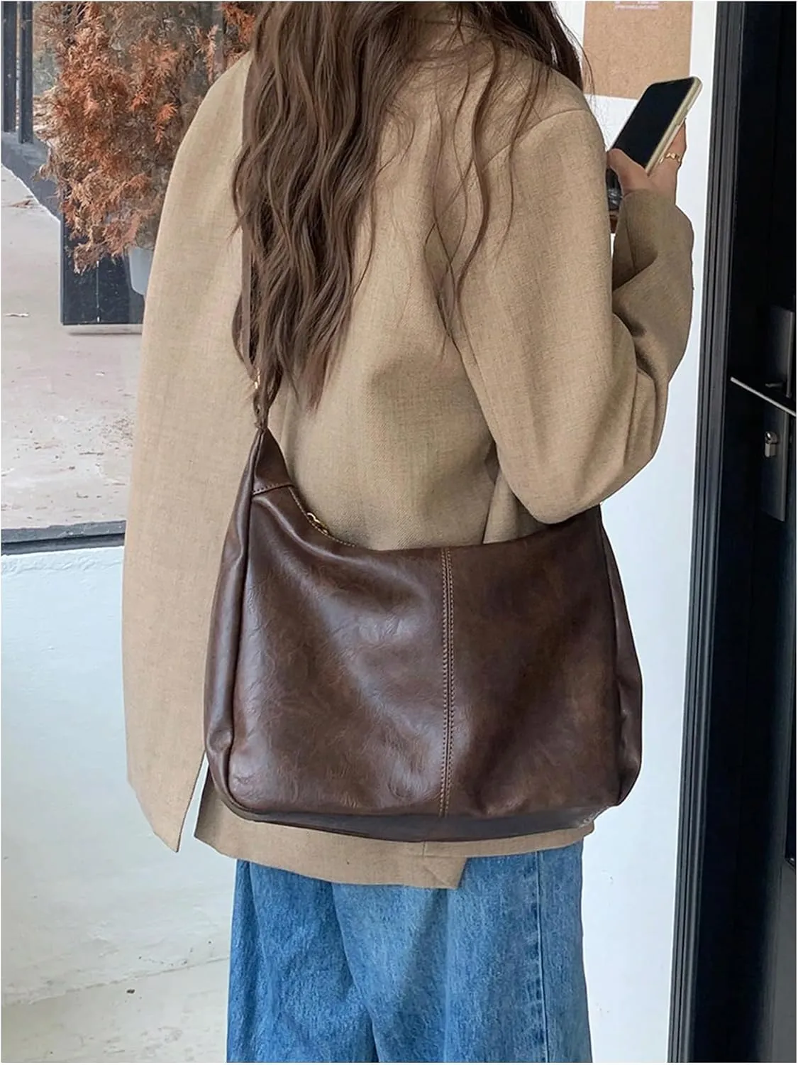 Floerns Women's Soft PU Leather Crossbody Bag Vintage Slouchy Hobo Bag with Zipper