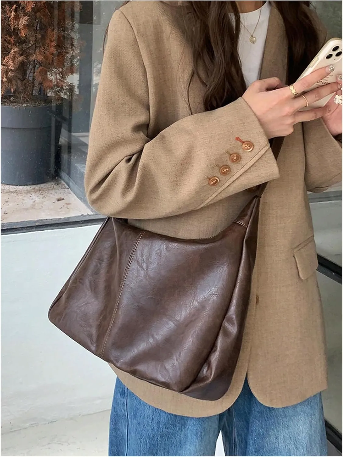 Floerns Women's Soft PU Leather Crossbody Bag Vintage Slouchy Hobo Bag with Zipper