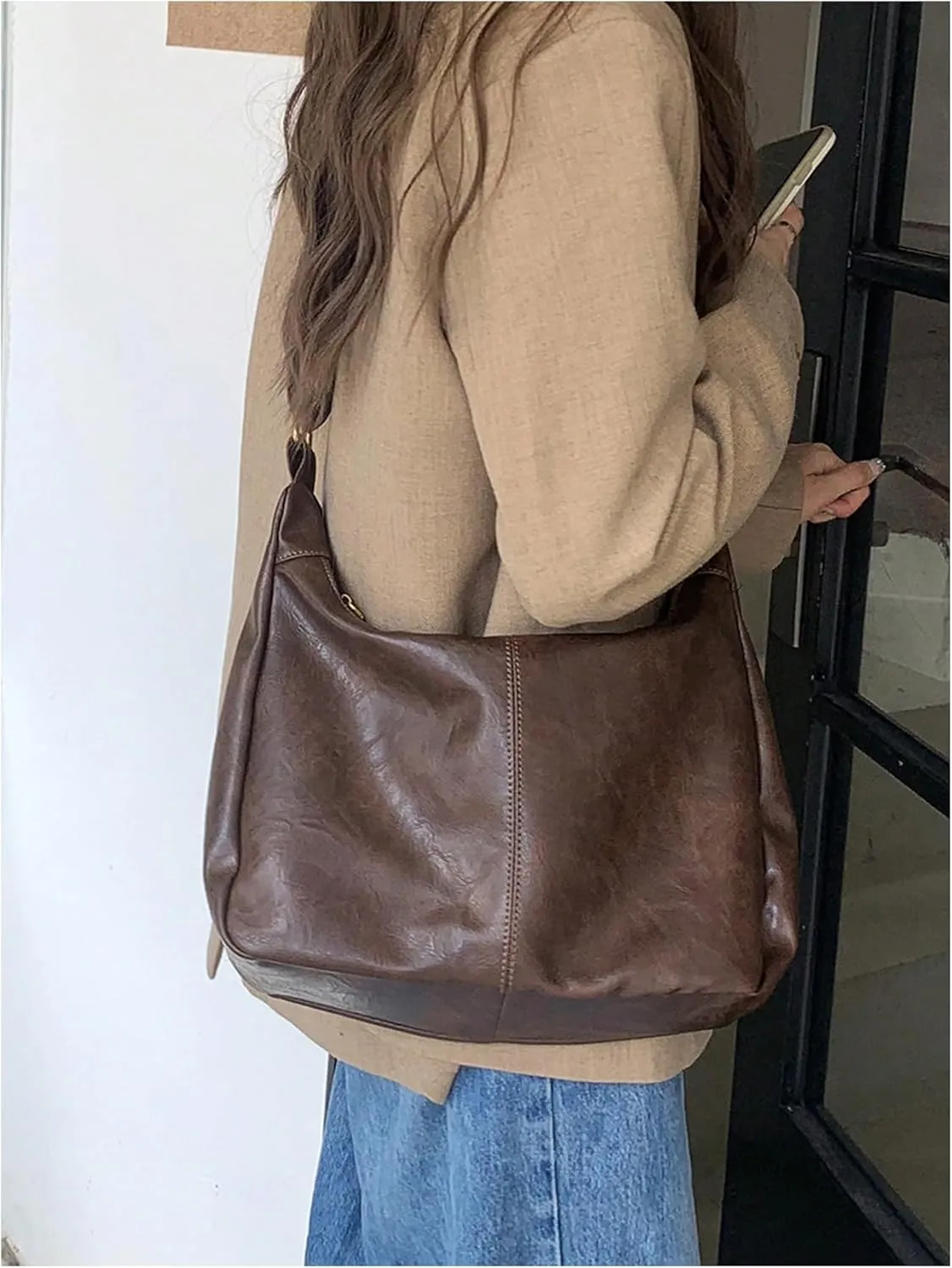 Floerns Women's Soft PU Leather Crossbody Bag Vintage Slouchy Hobo Bag with Zipper