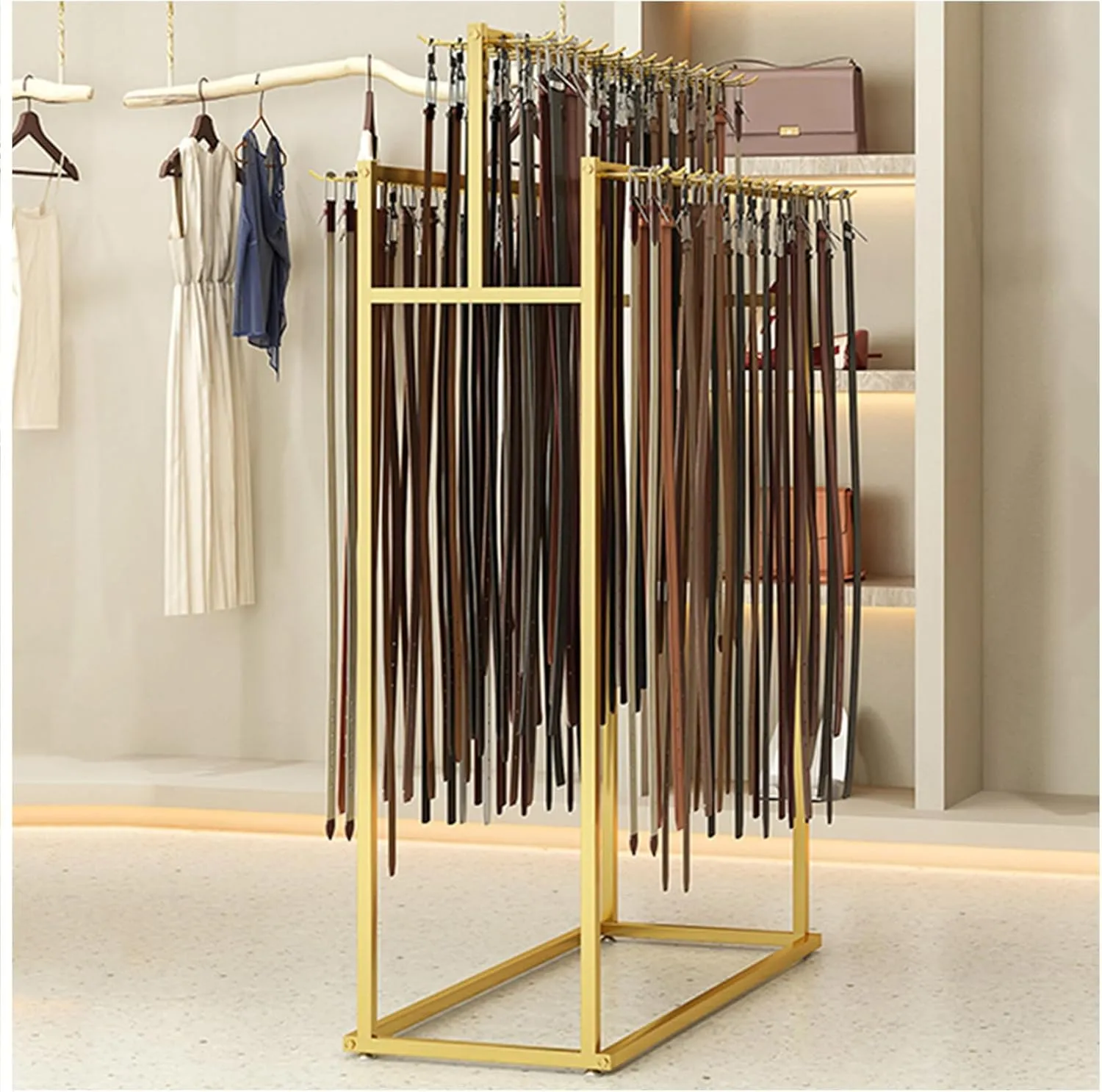 Floor-Standing Belt Hanger Tie Racks Hook Commercial Shelves, Boutiques Stores Belt Retail Storage Holder Nakajima Display Stand, Multifunctional Scarf Rack Shawls Purse Hand Bag Shelf