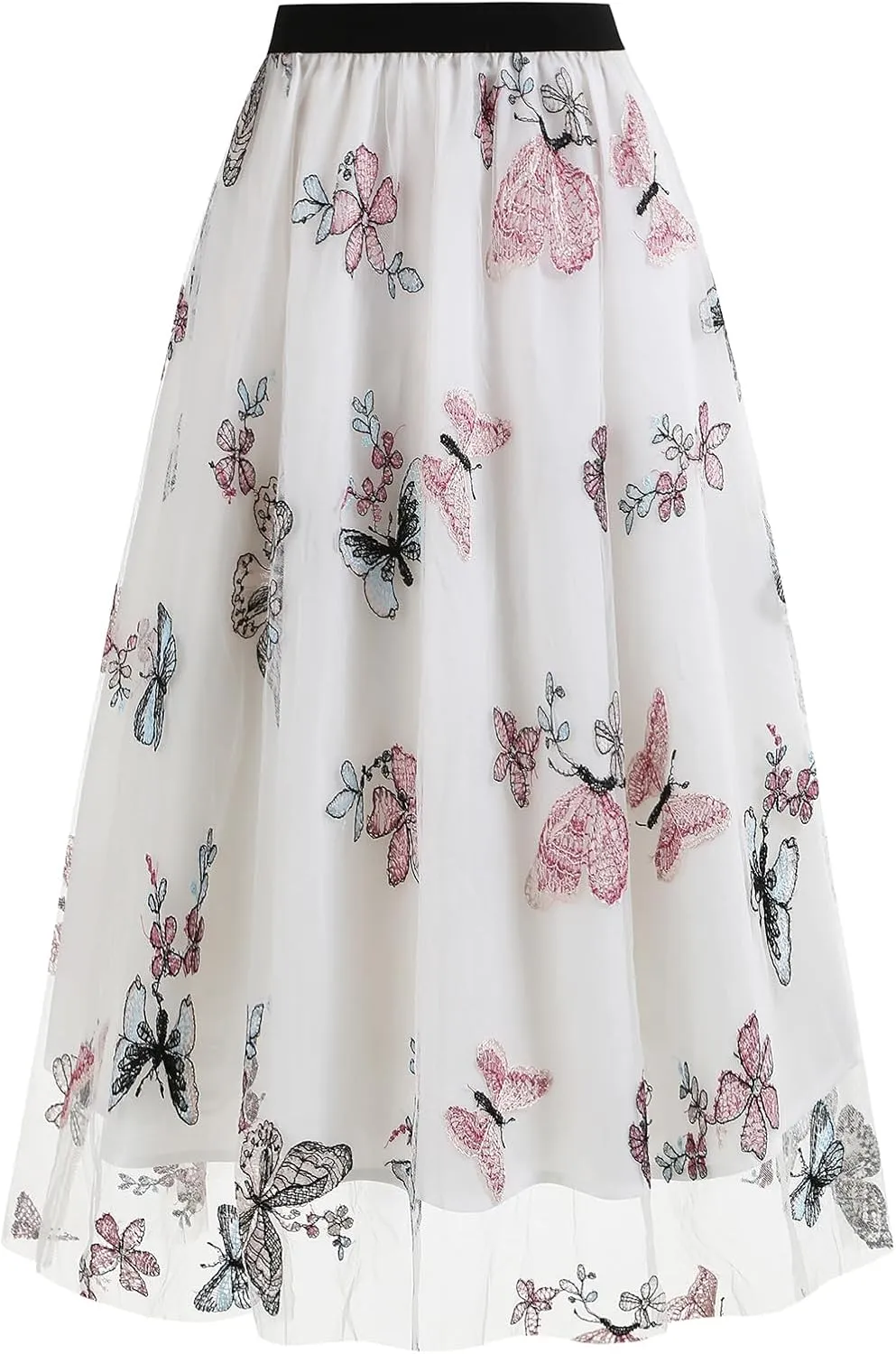 Floral Embroidered Women's Skirts - Vintage Tulle Wedding & Prom A-Line Flower Skirts with Elastic Waist