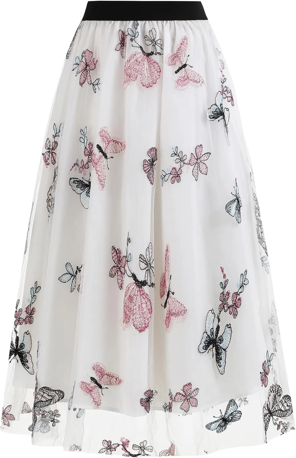Floral Embroidered Women's Skirts - Vintage Tulle Wedding & Prom A-Line Flower Skirts with Elastic Waist