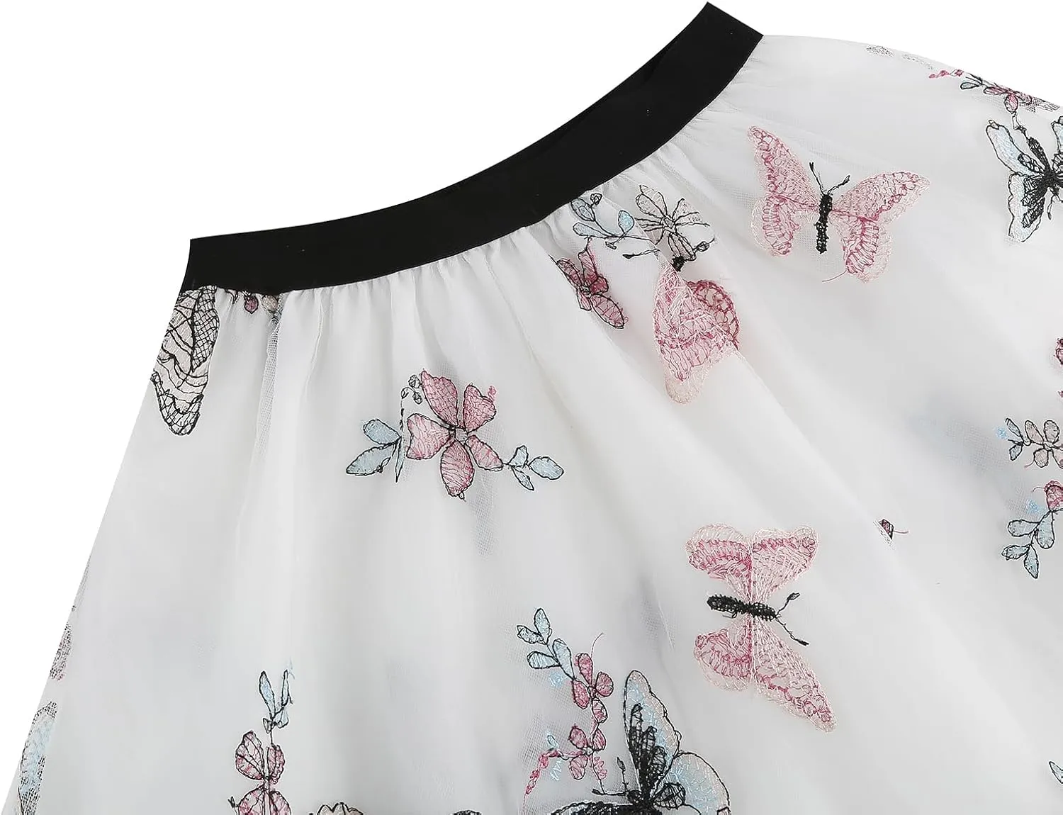 Floral Embroidered Women's Skirts - Vintage Tulle Wedding & Prom A-Line Flower Skirts with Elastic Waist