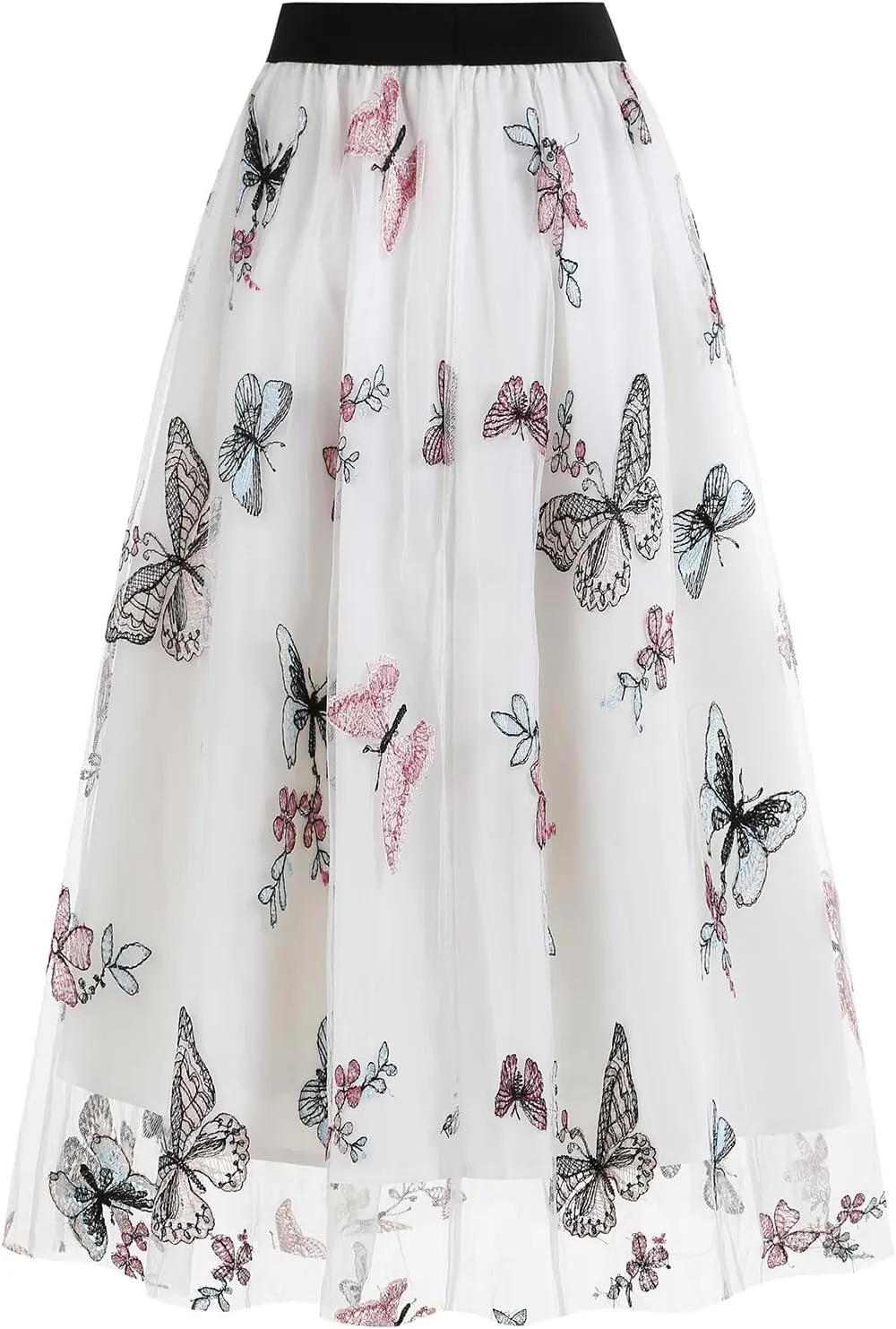 Floral Embroidered Women's Skirts - Vintage Tulle Wedding & Prom A-Line Flower Skirts with Elastic Waist