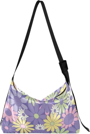 Floral Herbarium Style Colored Women PU Leather Hobo Bag Large Crossbody Purse Floral Print Women Shoulder Purse